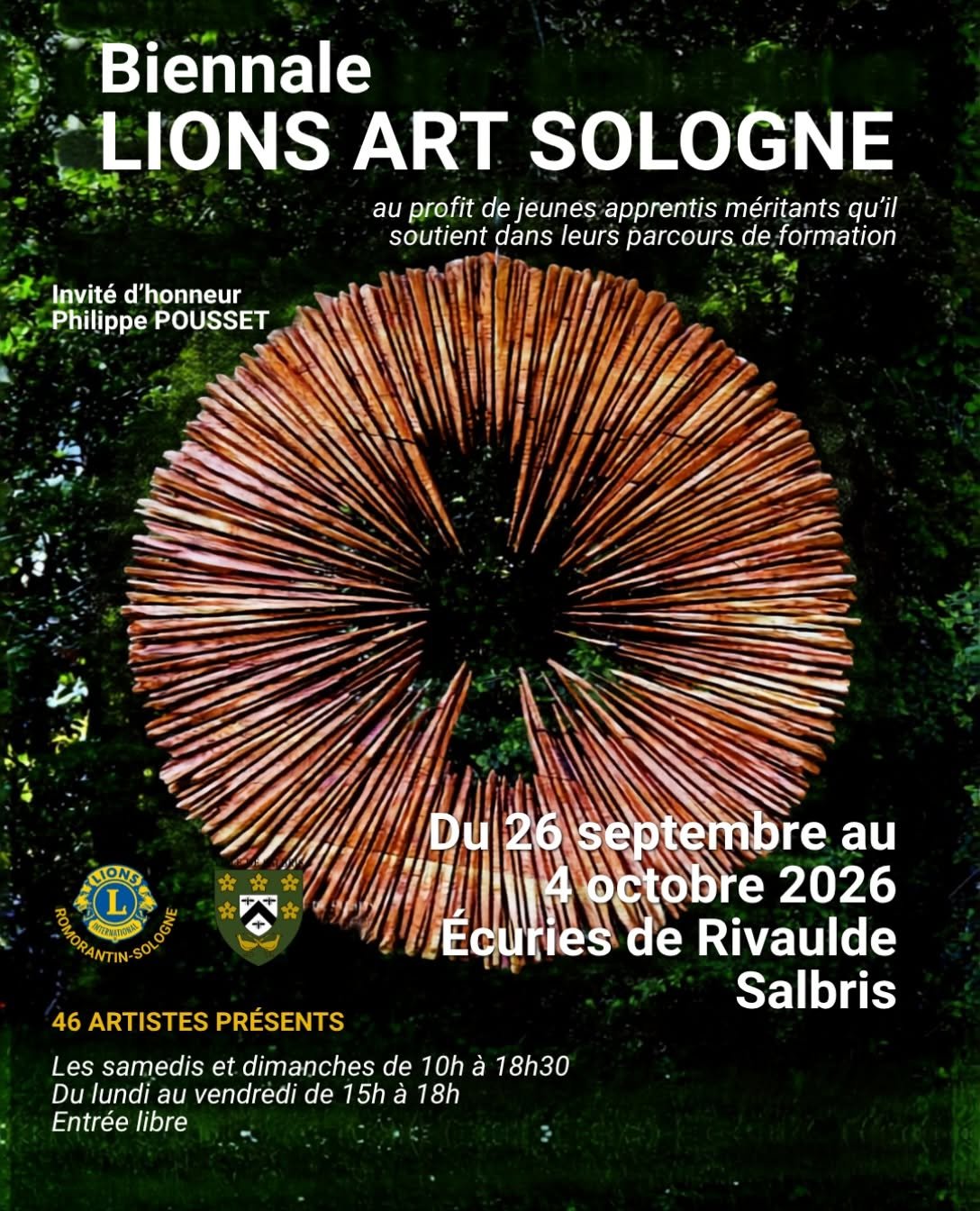 Du 26 septembre au 4 octobre 2026, 6e édition de la Biennale Lions Art Sologne, Salbris (41000)